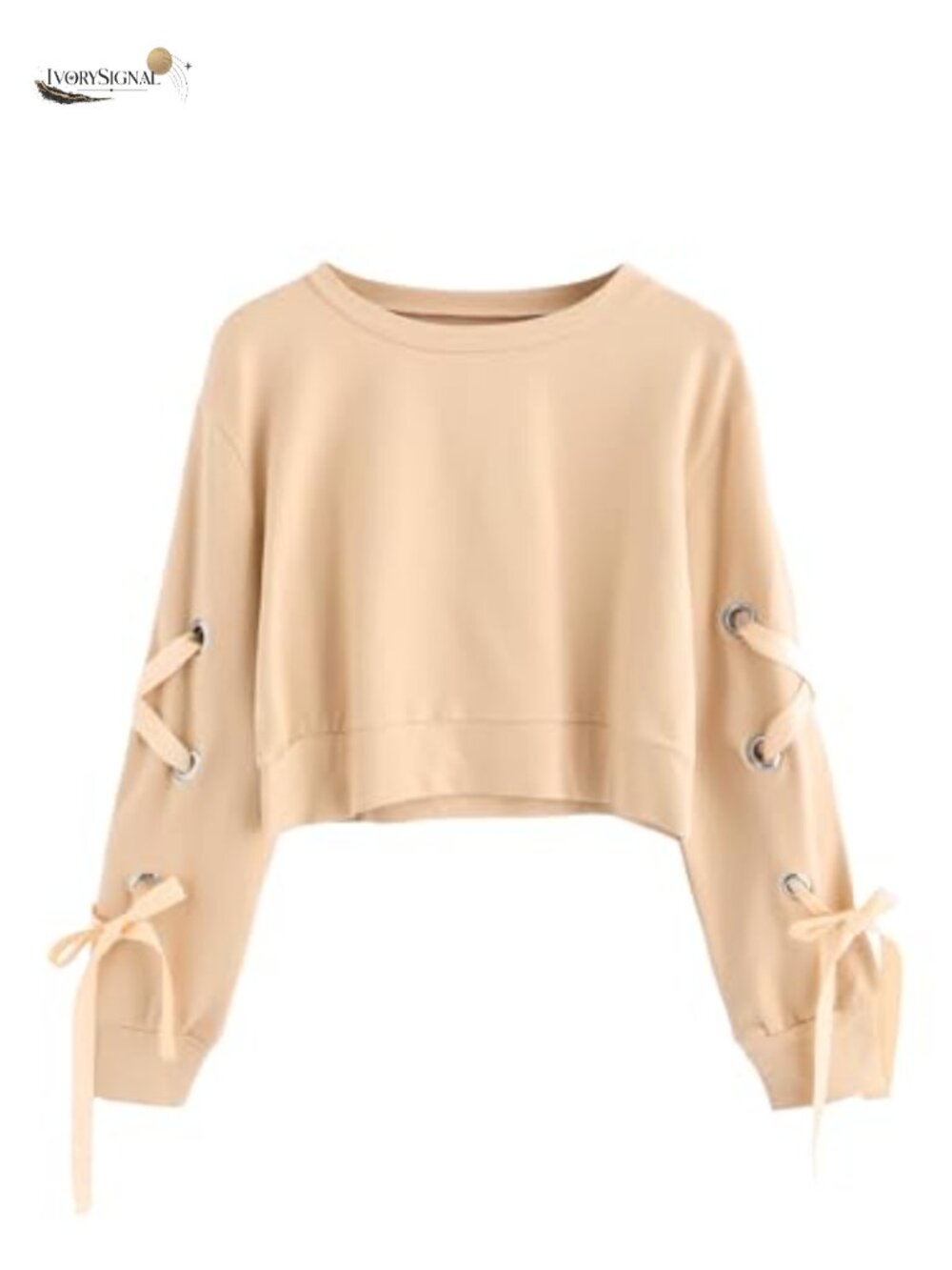 Women's Lace Up Long Sleeve Crop Top Sweatshirt Pullover Polyester